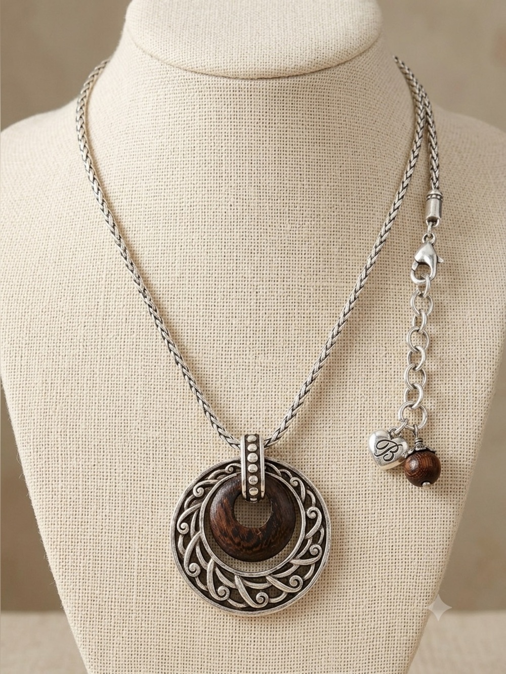 Brighton KATU COLLECTION Double Circle Pendant Necklace with Wood Center 1836